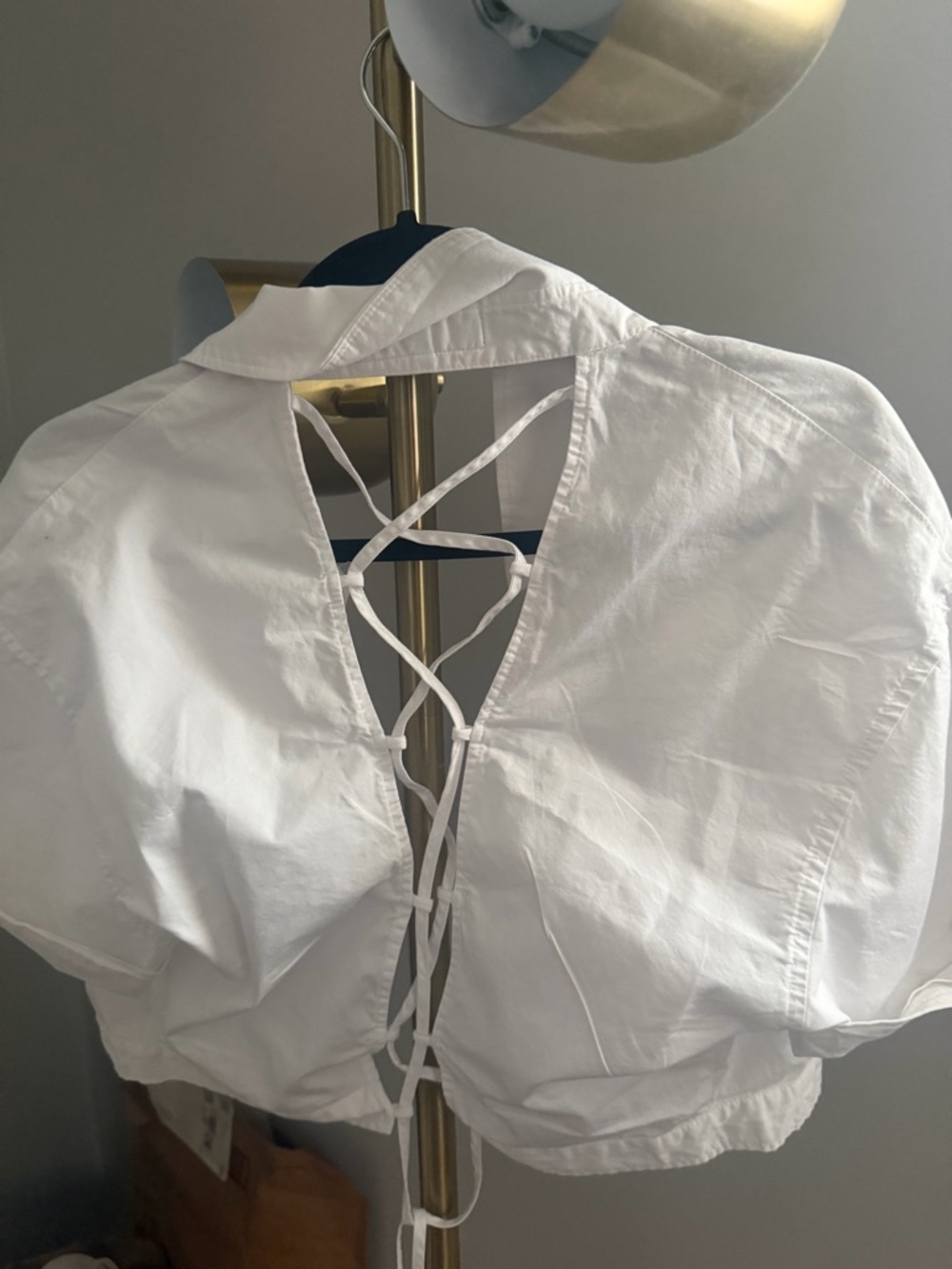 Zara White Collared Lace-Up Crop Shirt - Picture 3 of 3